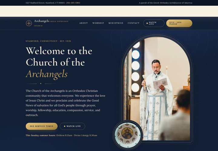 Preview of Version 1, Byzantine Reverent: deep blue and gold with arched frames